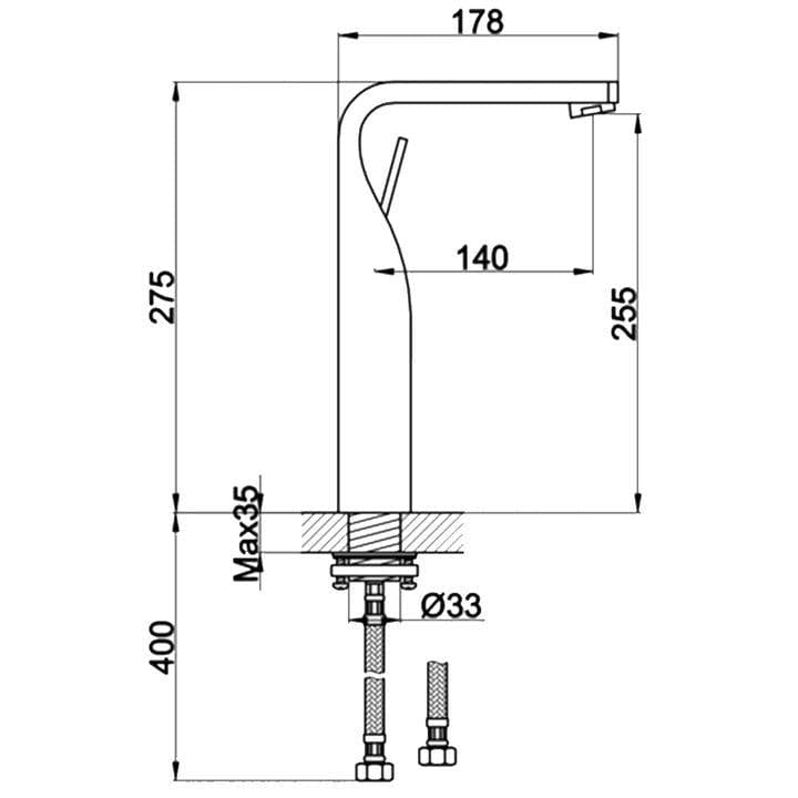 JTP Mono Basin Tap JTP Curve Single Lever Tall Basin Mixer Tap - Chrome