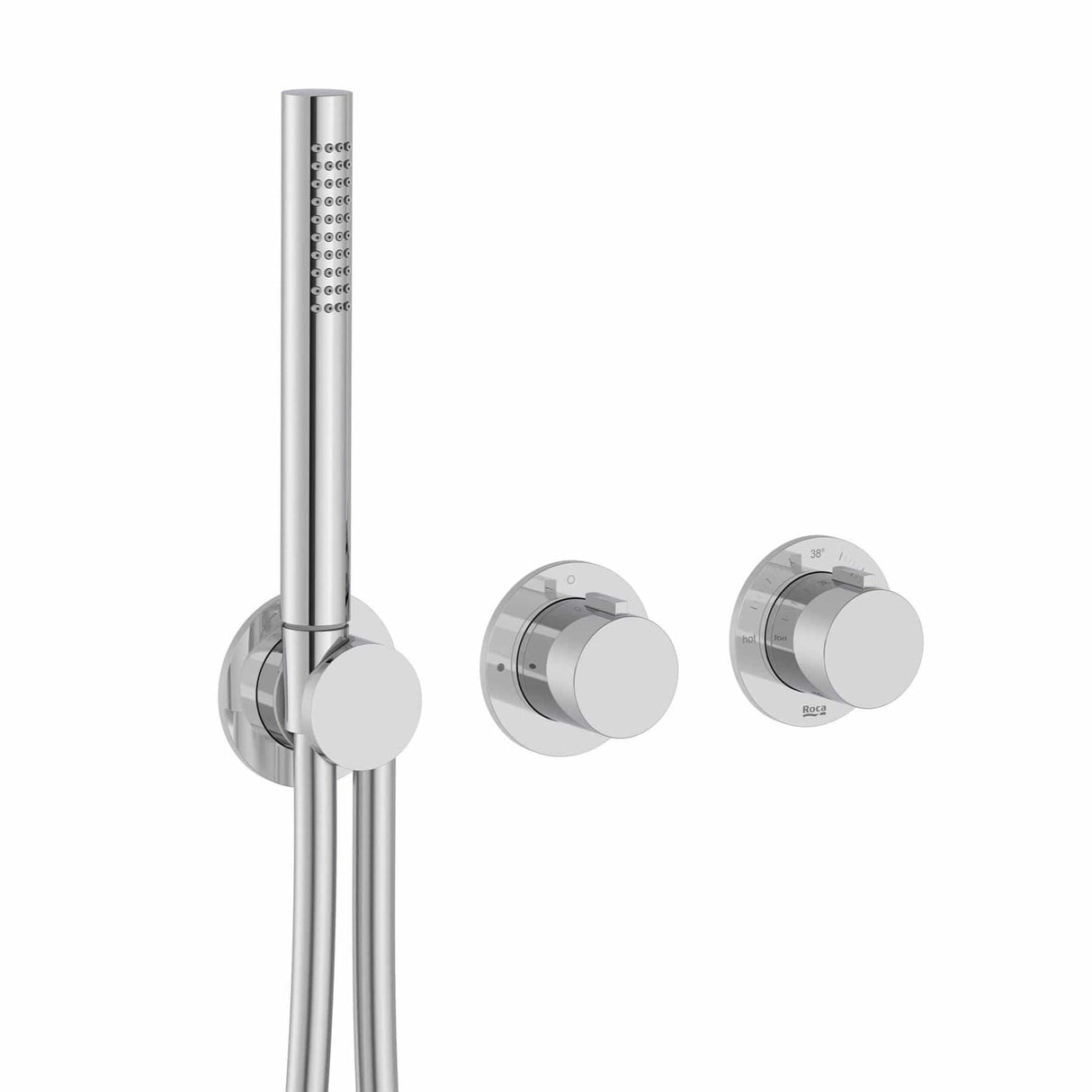 Roca Concealed Shower Set Roca T-Multi Thermostatic Concealed Shower Valve with Rainshower Head, Pencil Handset and Overflow Bath Filler