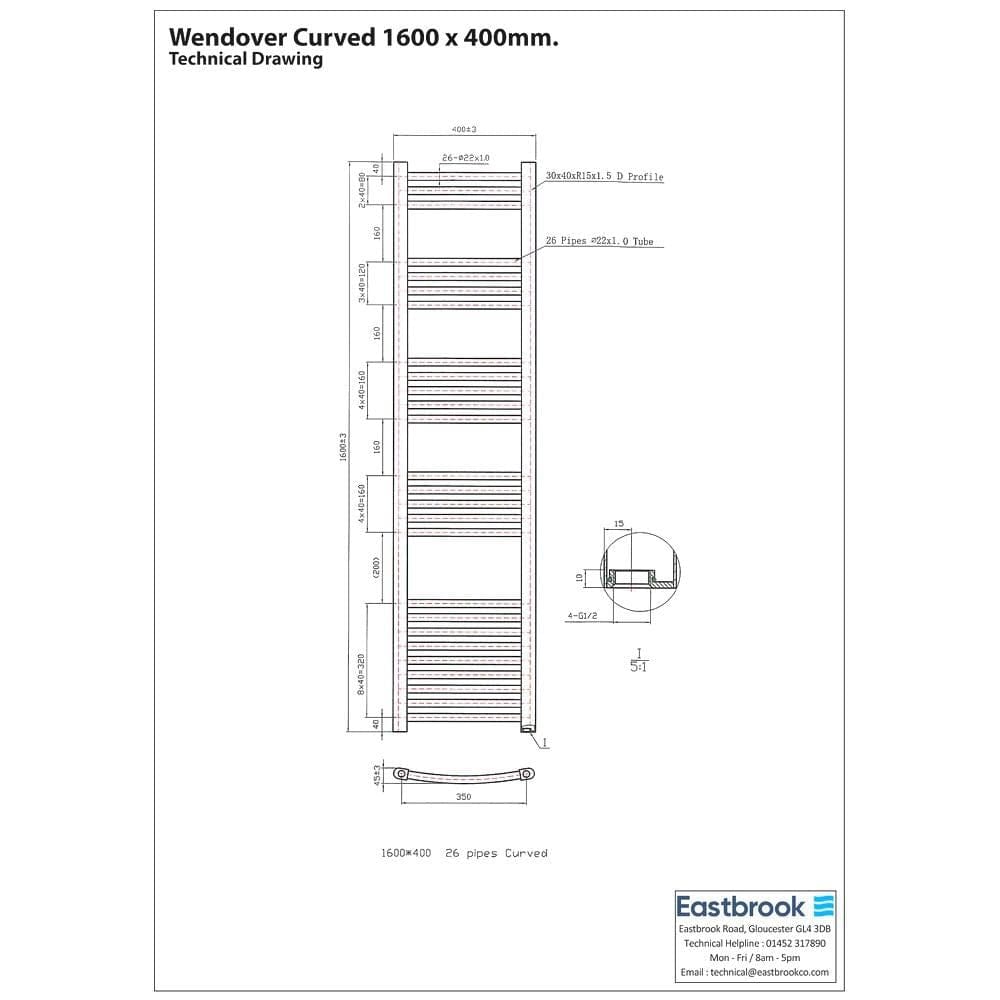 Eastbrook Wendover Curved Vertical Heated Towel Rail in Chrome