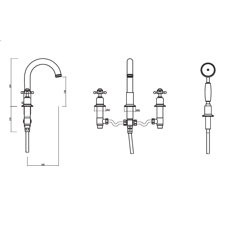 Crosswater Belgravia 4 Hole Bath Shower Mixer Tap with Kit in Chrome