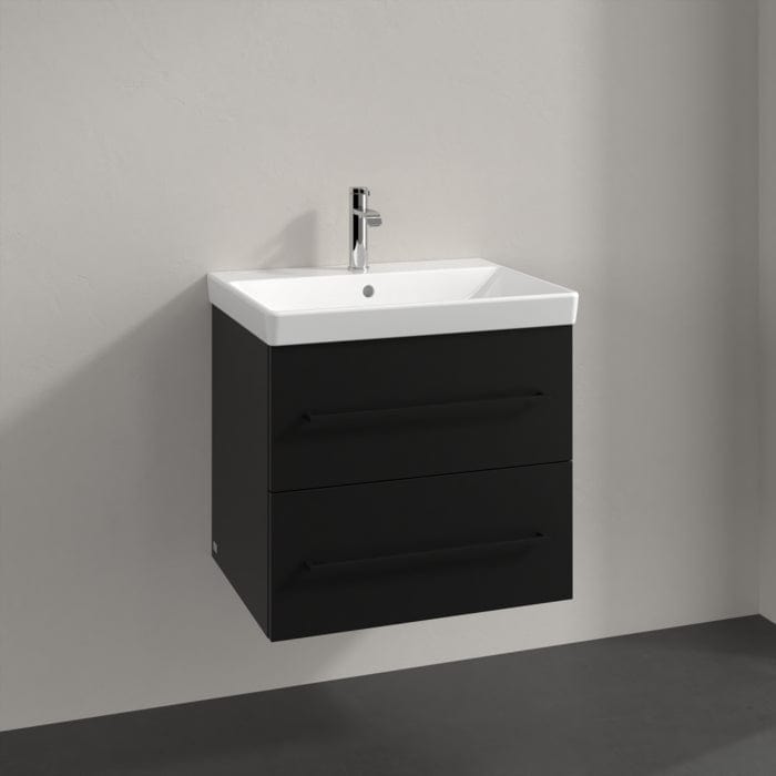 Villeroy & Boch Wall Mounted Vanity Unit Volcano Black with Black Handles Villeroy & Boch Avento Wall Hung Vanity Unit 580mm Two Drawers with Basin