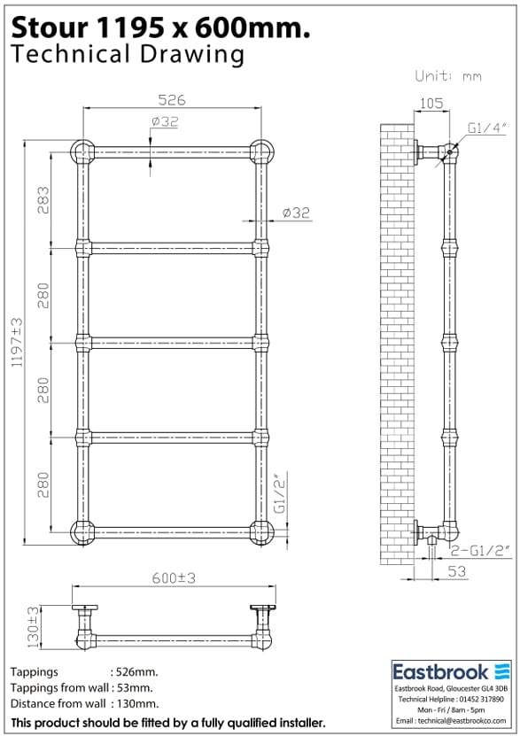 Eastbrook Traditional Towel Rail Eastbrook Stour Vertical Traditional Heated Towel Rail in Matt White
