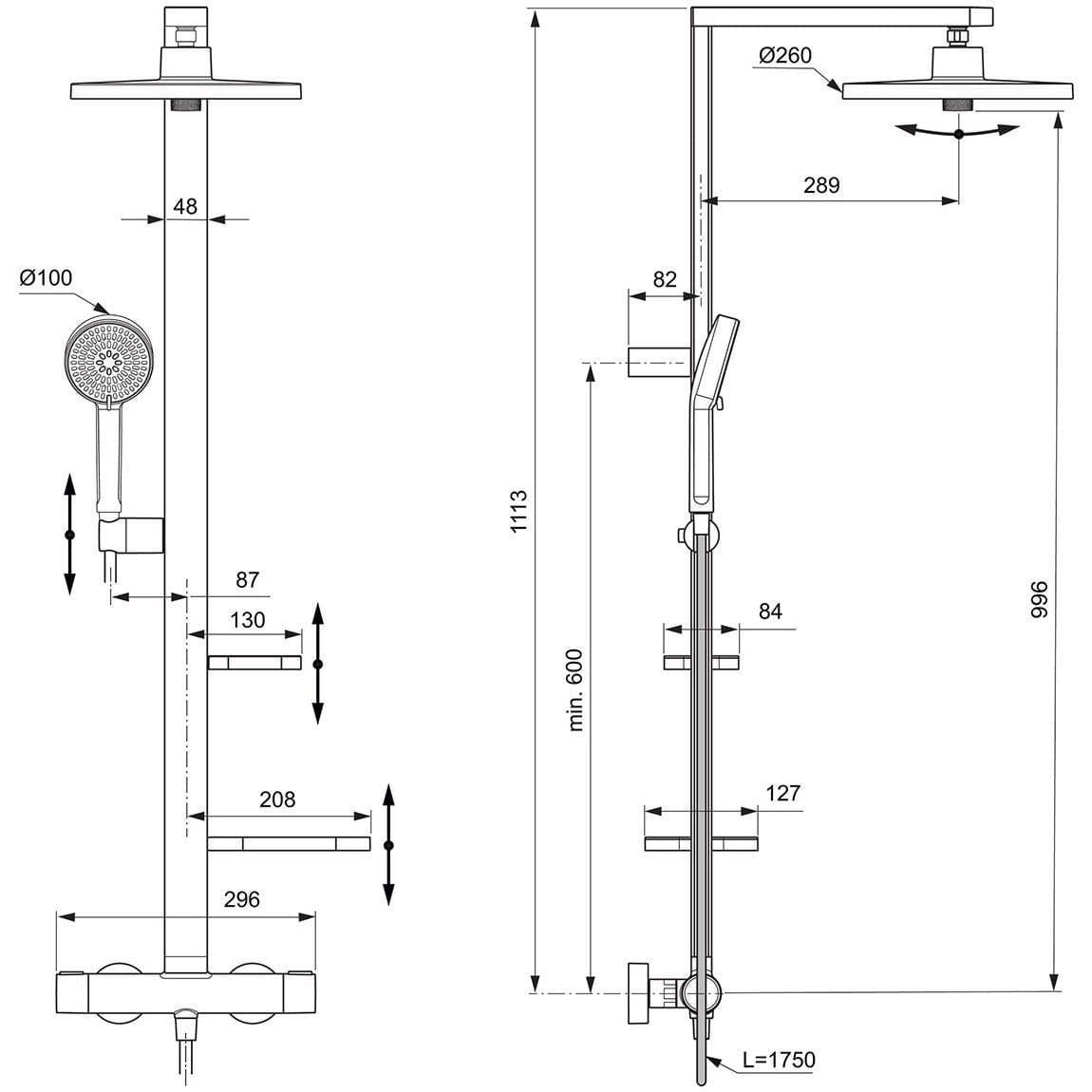 Ideal Standard Exposed Shower Set Ideal Standard Ceratherm ALU+ Exposed Shower Valve Set with Fixed Riser, Showerhead, Handset and Shelves