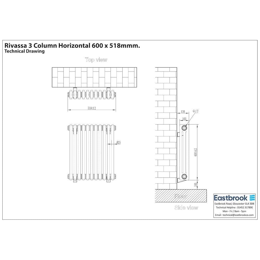 Eastbrook Column Radiator Eastbrook Rivassa Traditional 3 Column Radiator in White