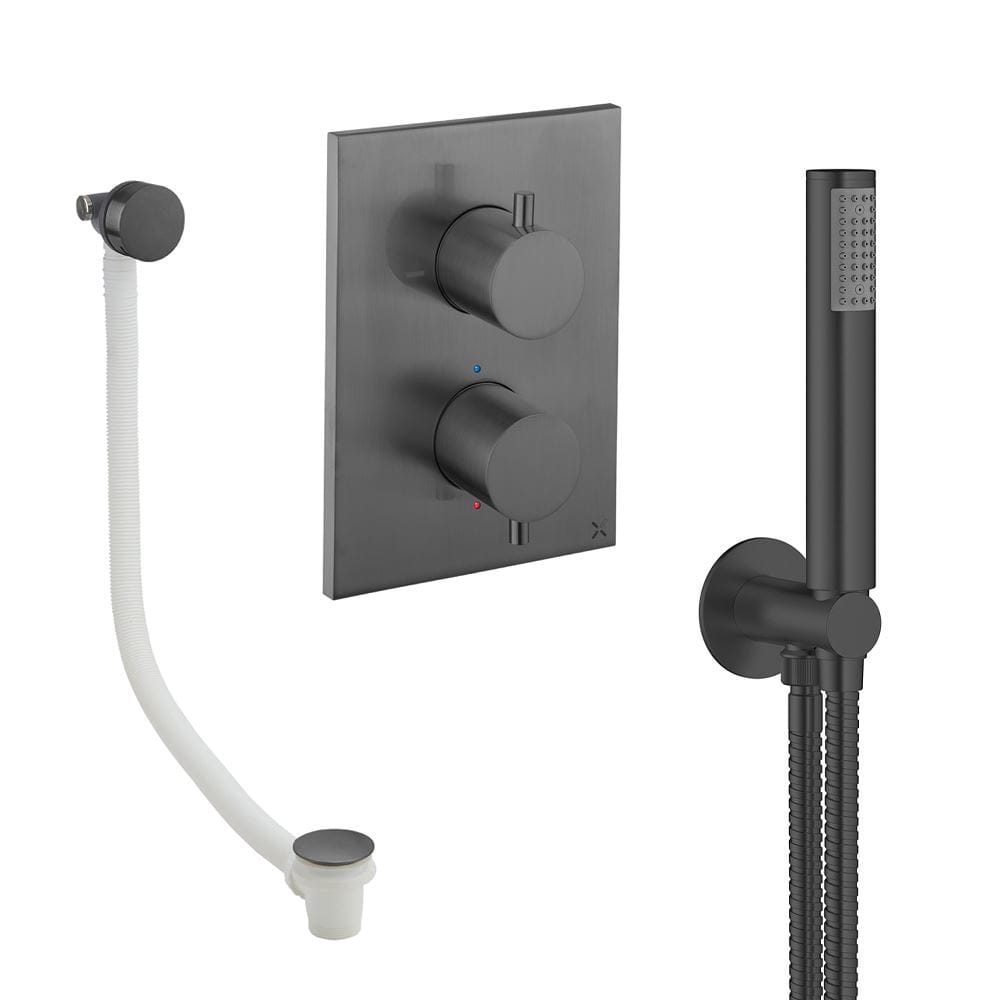UK Bathroom Store Concealed Shower Set Slate Crosswater Crossbox Shower Set 5 - 2 Outlet with Pencil Handset and Overflow Bath Filler Waste