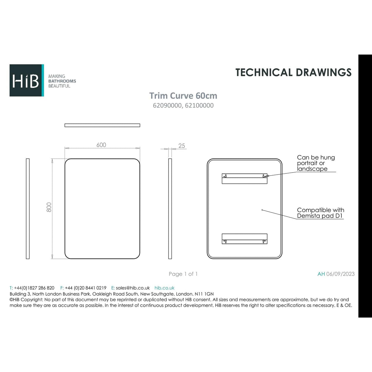 HiB Standard Mirror 800 x 800mm / Brushed Brass HiB Trim Curve Bathroom Mirror