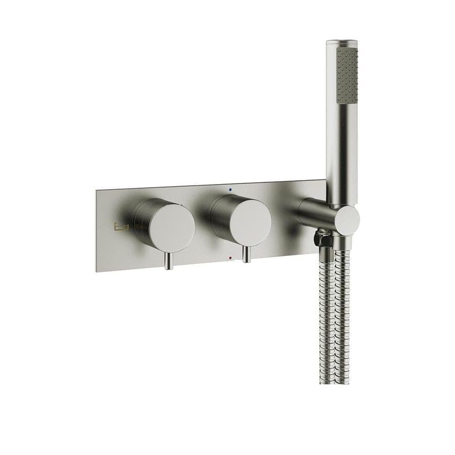 Crosswater Concealed Shower Valve Brushed Stainless Steel Effect Crosswater MPRO 2 Outlet, 2 Handle Horizontal Concealed Thermostatic Shower Valve with Handset
