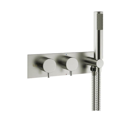 Crosswater Concealed Shower Valve Brushed Stainless Steel Effect Crosswater MPRO 2 Outlet, 2 Handle Horizontal Concealed Thermostatic Shower Valve with Handset