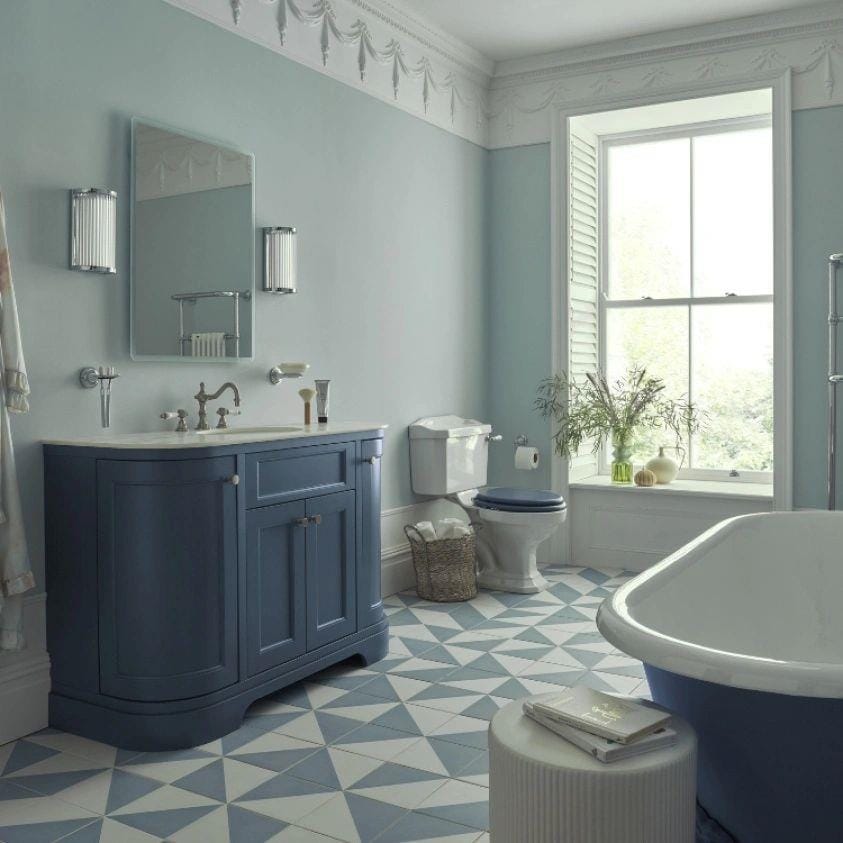 Heritage Floor Standing Vanity Unit Heritage Wilton 1200mm Floor Standing Curved Vanity Unit and Basin Bundle in Maritime Blue