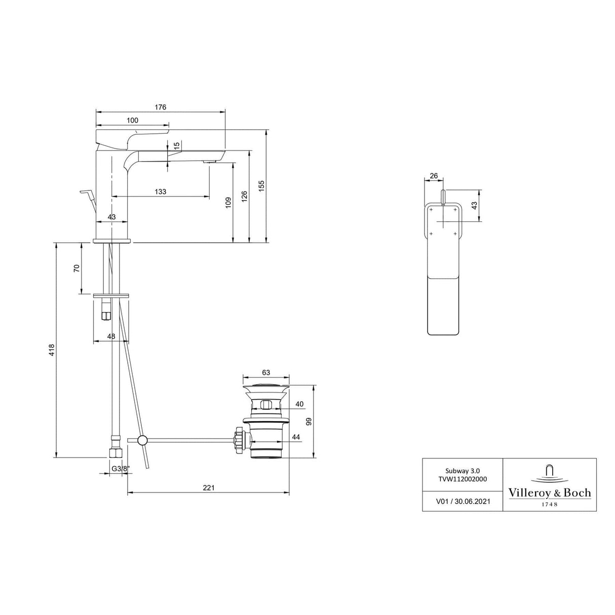 Villeroy & Boch Basin Tap Villeroy & Boch Subway 3.0 Basin Mixer Tap