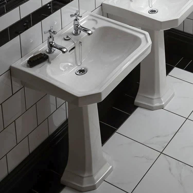 Heritage Pedestal Basin Heritage Granley Deco Medium Basin And Pedestal with 2 Tap Holes
