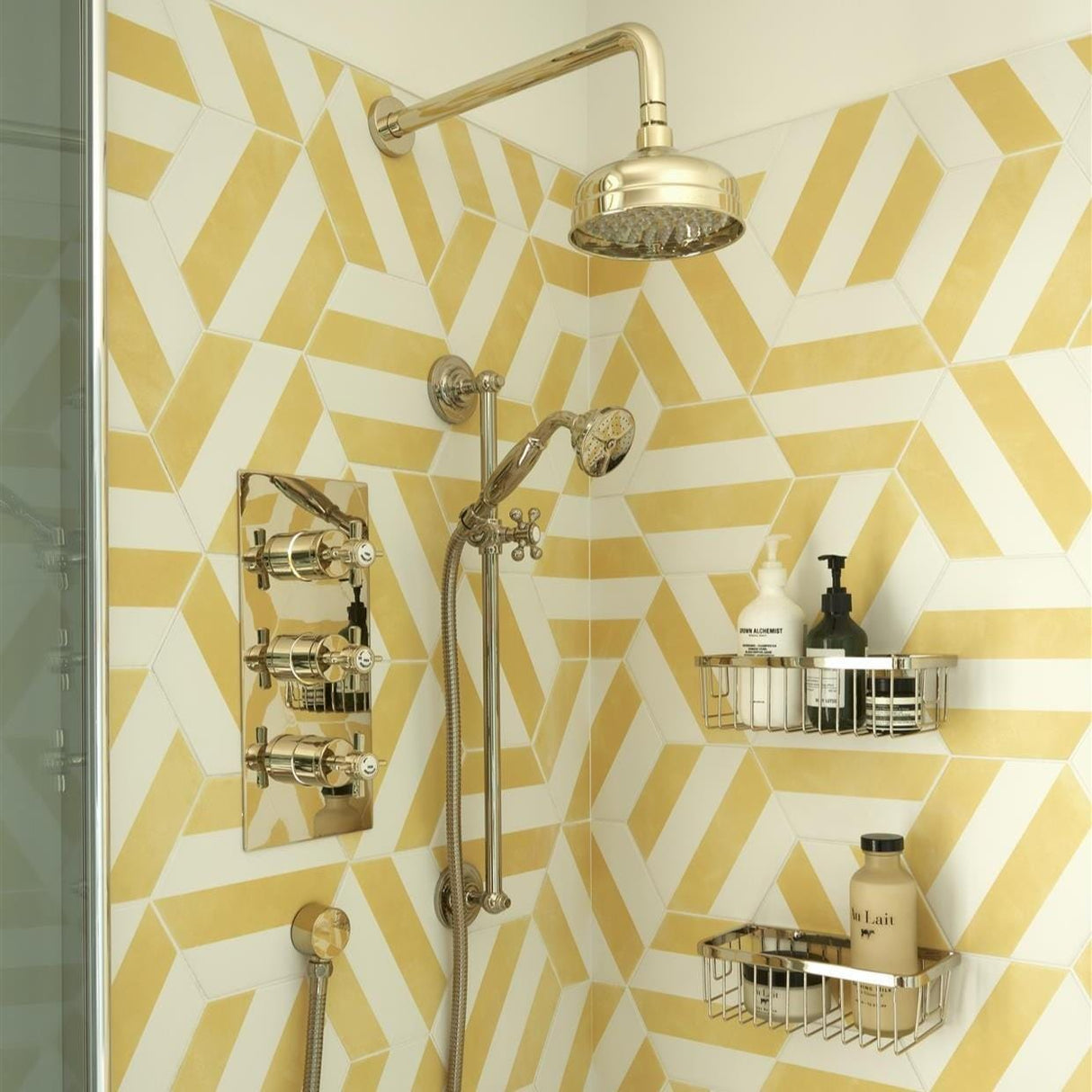 Heritage Concealed Shower Set Vintage Gold Heritage Dawlish Concealed Shower with Premium Fixed Head and Flexible Kit