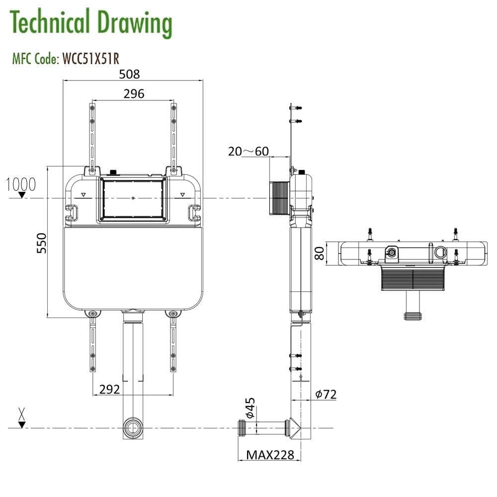 Crosswater Concealed Cistern Crosswater Dual Flush Slimline Concealed Cistern Set with Flush Plate - 508 x 80 x 550mm