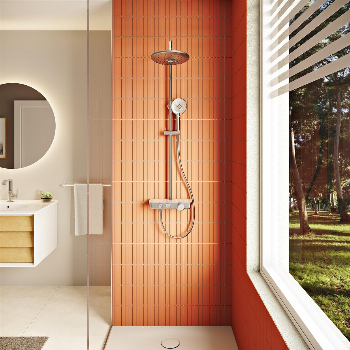 VitrA Exposed Shower Set VitrA Aquaheat Charm Exposed Thermostatic Valve Shower Set with Shelf, Adjustable Riser, 240mm Shower Head and Handset