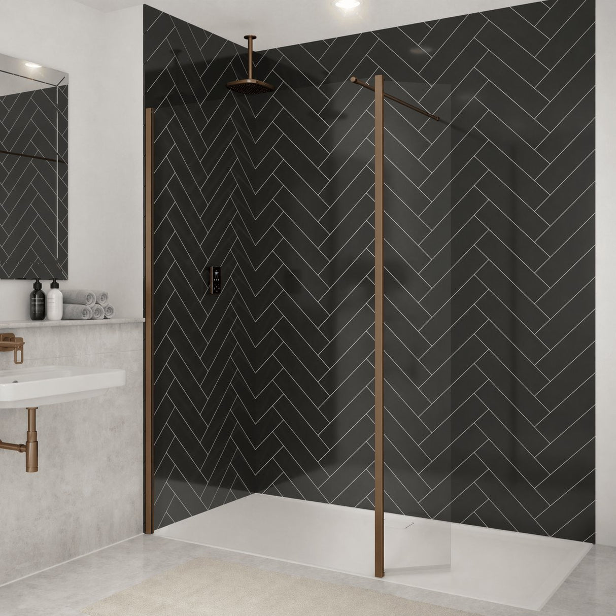 Merlyn Wetroom Panel Brushed Bronze / 300mm Merlyn 8mm Wet Room Swivel Panel