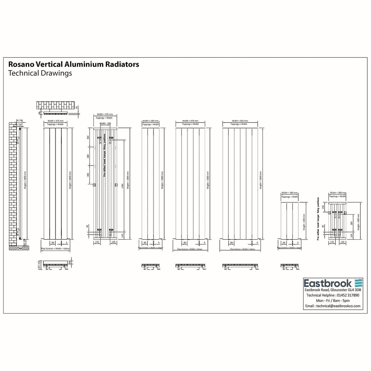 Eastbrook Panel Radiator Eastbrook Rosano Straight Vertical Aluminium Radiator in Matt White