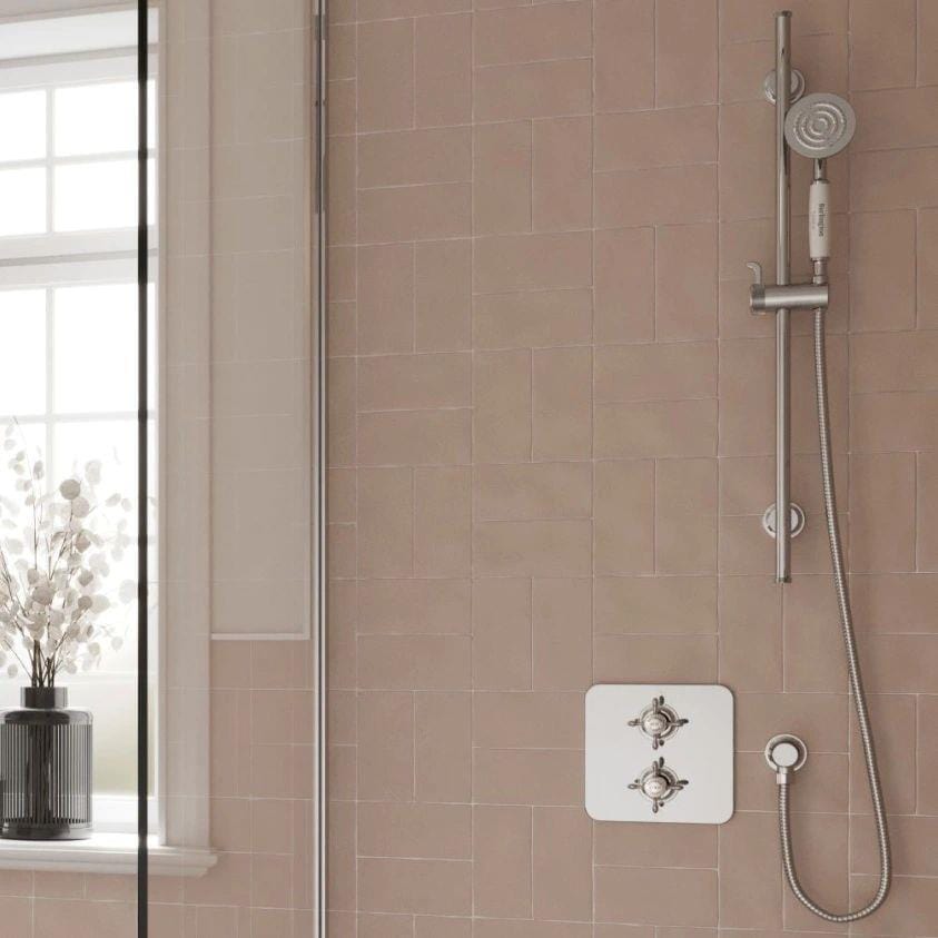 Burlington Concealed Shower Set Burlington Guild Square 1 Outlet, 2 Handle Concealed Thermostatic Shower Valve with Rail, Hose, Handset & Outlet Elbow