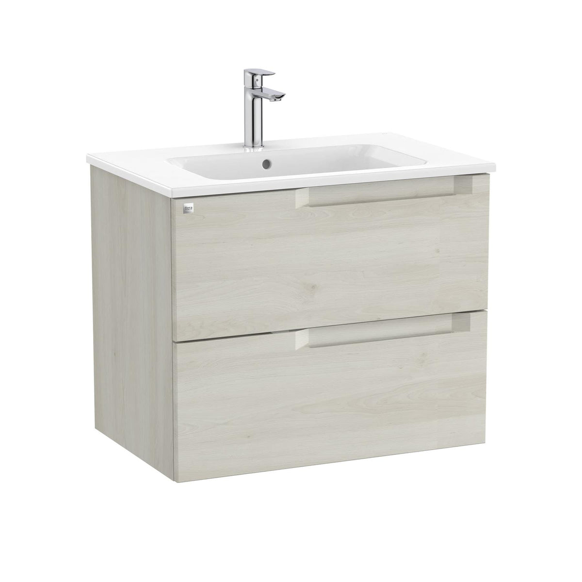 Roca Wall Mounted Vanity Unit White Wood Roca Aleyda 700mm Wall Mounted Two Drawer Vanity Unit with Basin
