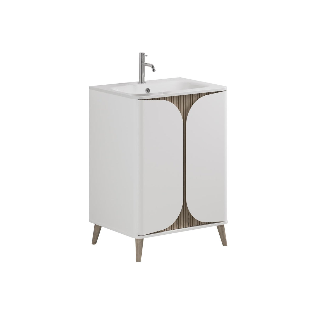 Crosswater Floor Standing Vanity Unit Matt White / Crosswater Tambour Basin - 1 Tap Hole - White Crosswater Tambour Vanity Unit with Basin or Worktop - 600mm - Two Door - Floor Standing