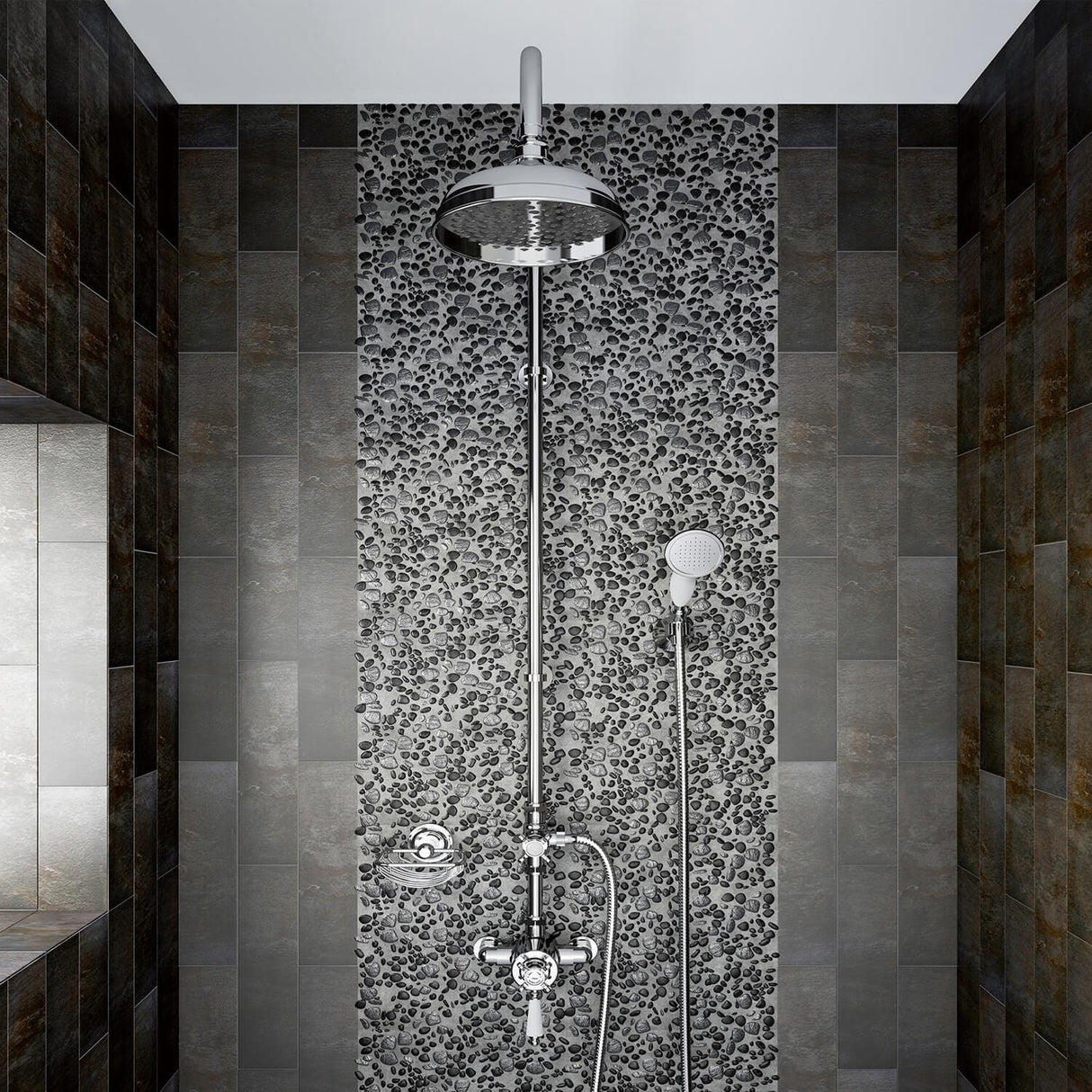 Heritage Exposed Shower Set Heritage Avenbury Exposed Shower Valve with Rigid Riser, Fixed Head and Handset Set in Chrome