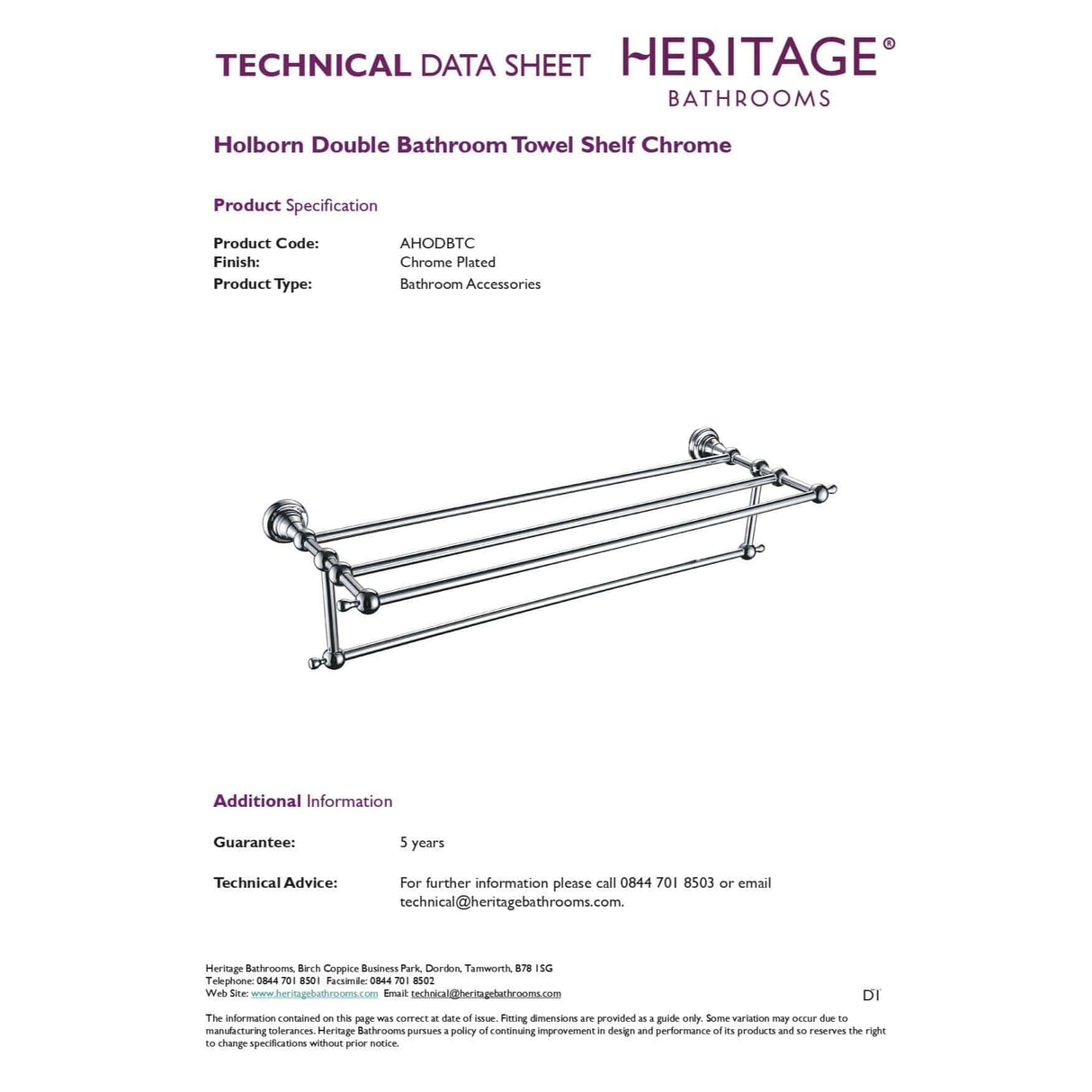 Heritage Shelf Heritage Holborn Double Towel Shelf in Chrome