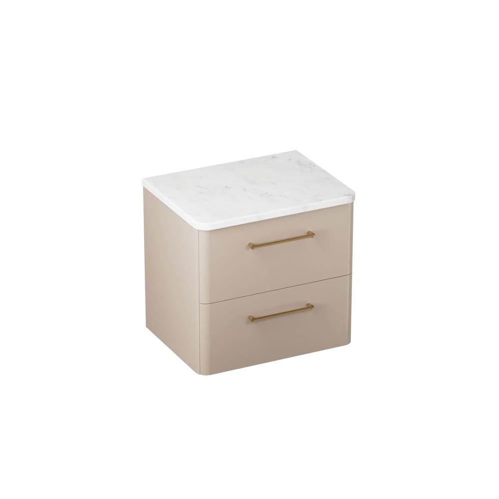 Britton Wall Mounted Vanity Unit Warm Beige / Carrara Marble Effect Worktop / Brushed Brass Britton Camberwell Wall Mounted 600mm Vanity Unit with Basin or Worktop