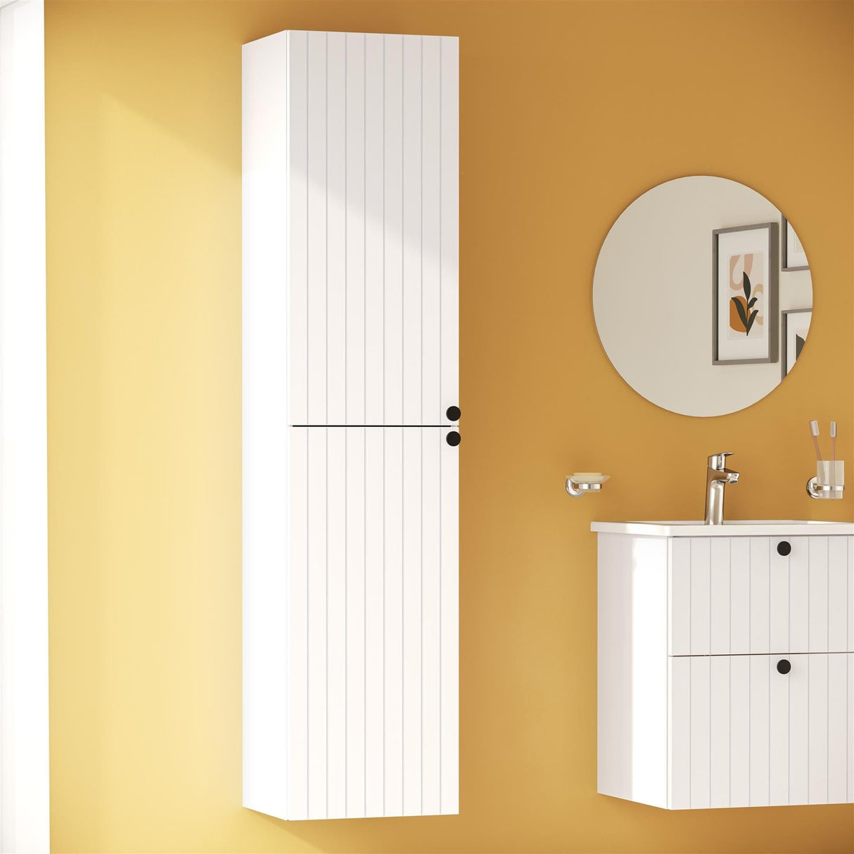 VitrA Storage Unit Matt White VitrA Root Groove Wall Mounted Tall Storage Cabinet 1800 x 420mm