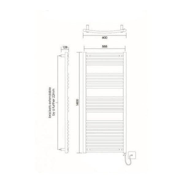 Vogue 1400 x 600 / Dual Fuel Vogue Combes Curved Ladder Towel Rail in Chrome