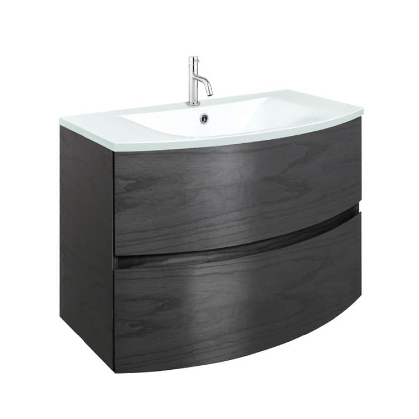 Crosswater Wall Mounted Vanity Unit Grey Ash / 800mm / Cast Mineral Marble Basin - 1 Tap Hole Crosswater Svelte Wall Hung Vanity Unit with Basin