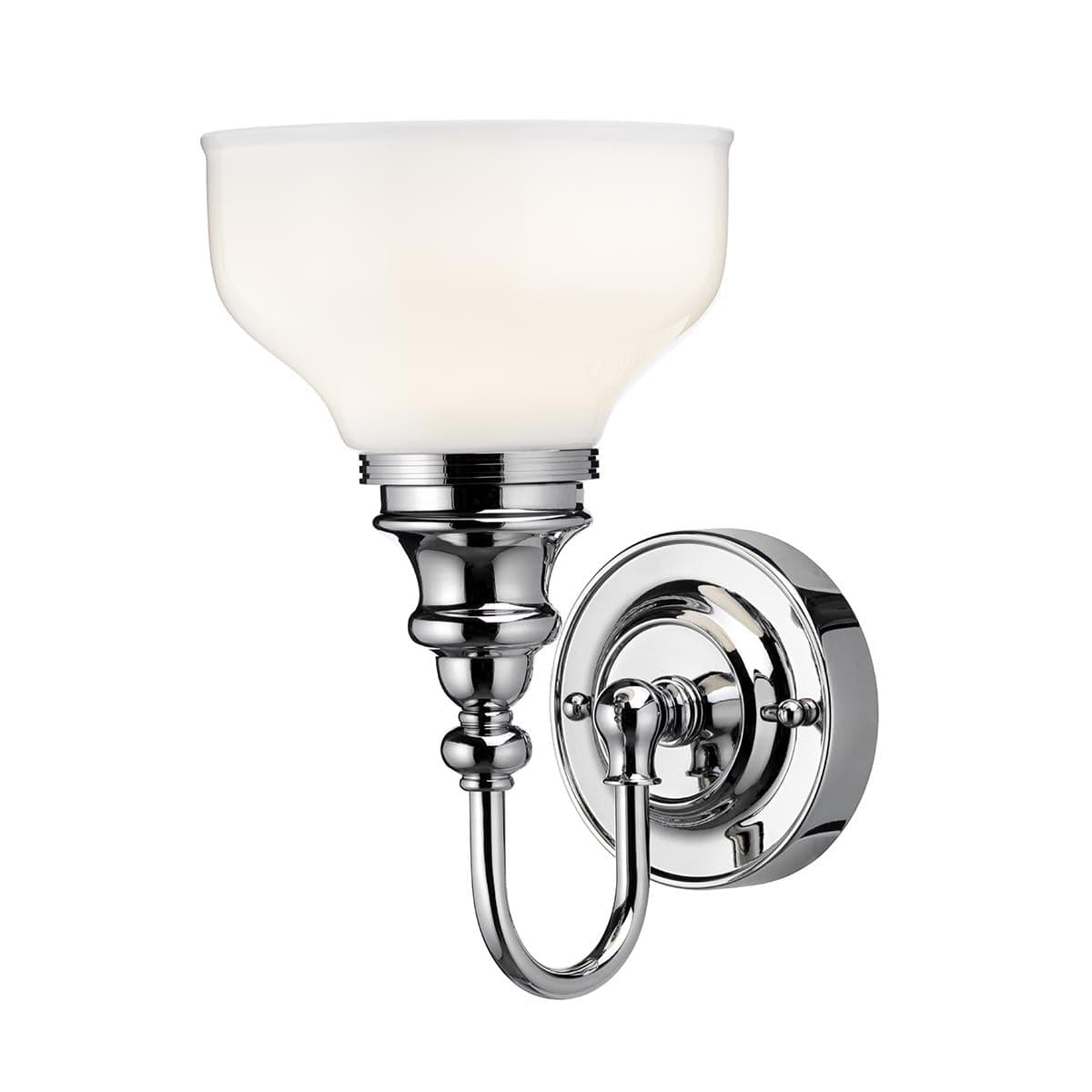 Burlington Bathroom Lighting Burlington LED Bathroom Ornate Wall Light with Chrome Base & Opal Glass Shade