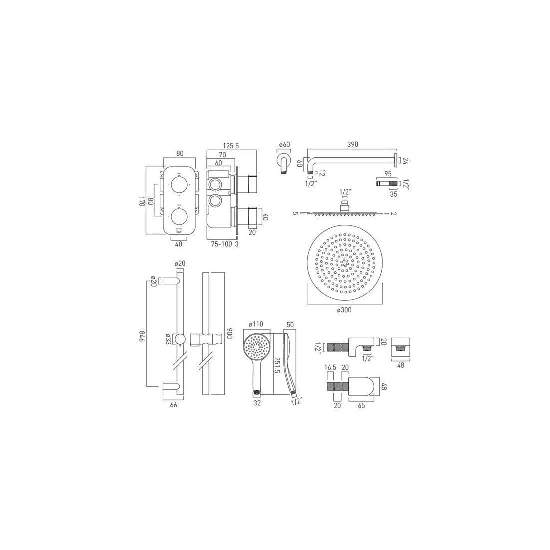 Vado Concealed Shower Set Vado Tablet Altitude Thermostatic Dual Concealed Mixer Shower Valve with Shower Head and Kit in Chrome