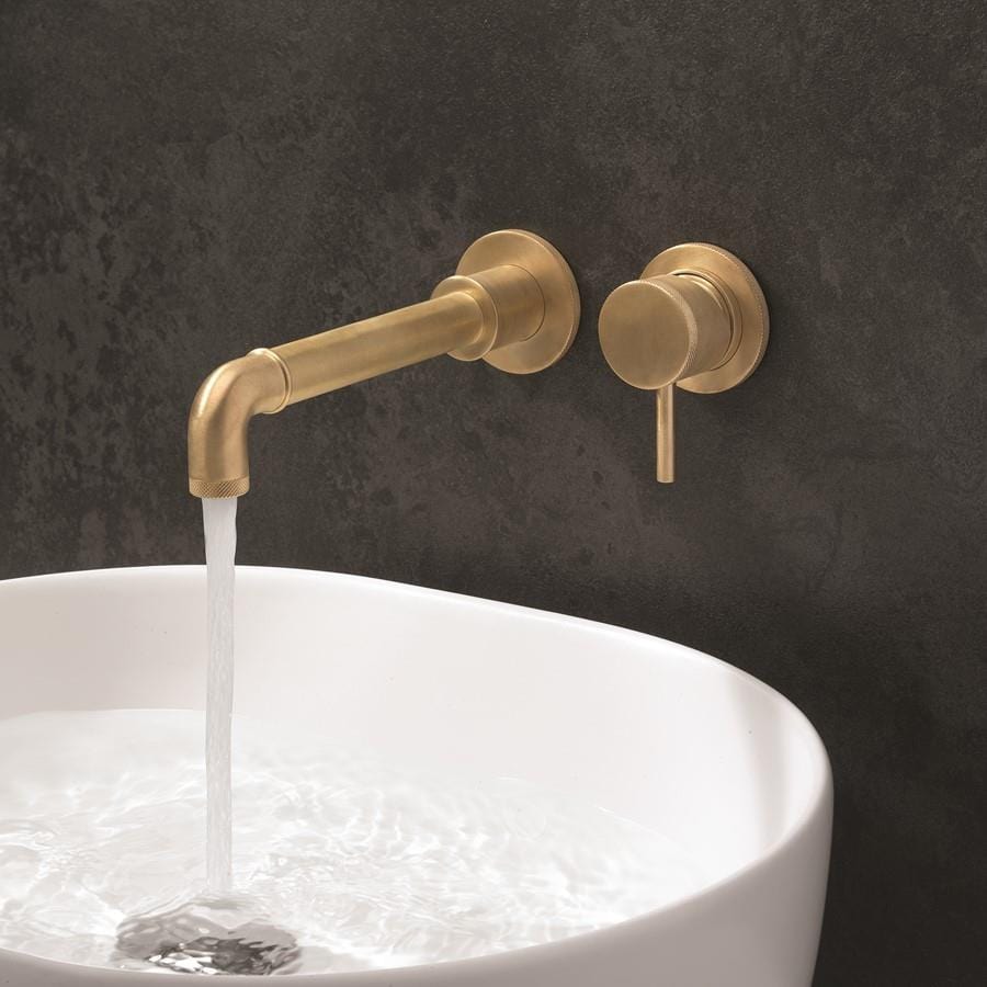 Crosswater Wall Mounted Basin Tap Unlacquered Brushed Brass Crosswater MPRO Industrial 2 Hole Wall Mounted Basin Mixer Tap