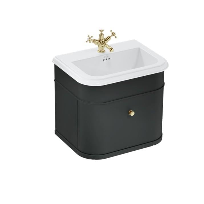 Burlington Wall Mounted Vanity Unit Matt Black / Ceramic Basin - 1 Tap Hole / Gold Burlington Chalfont 650mm Wall Mounted Single Drawer Vanity Unit with Basin
