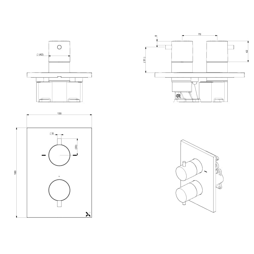 Crosswater Concealed Shower Valve Crosswater MPRO Crossbox 2 Outlet Multi-Flow Trimset