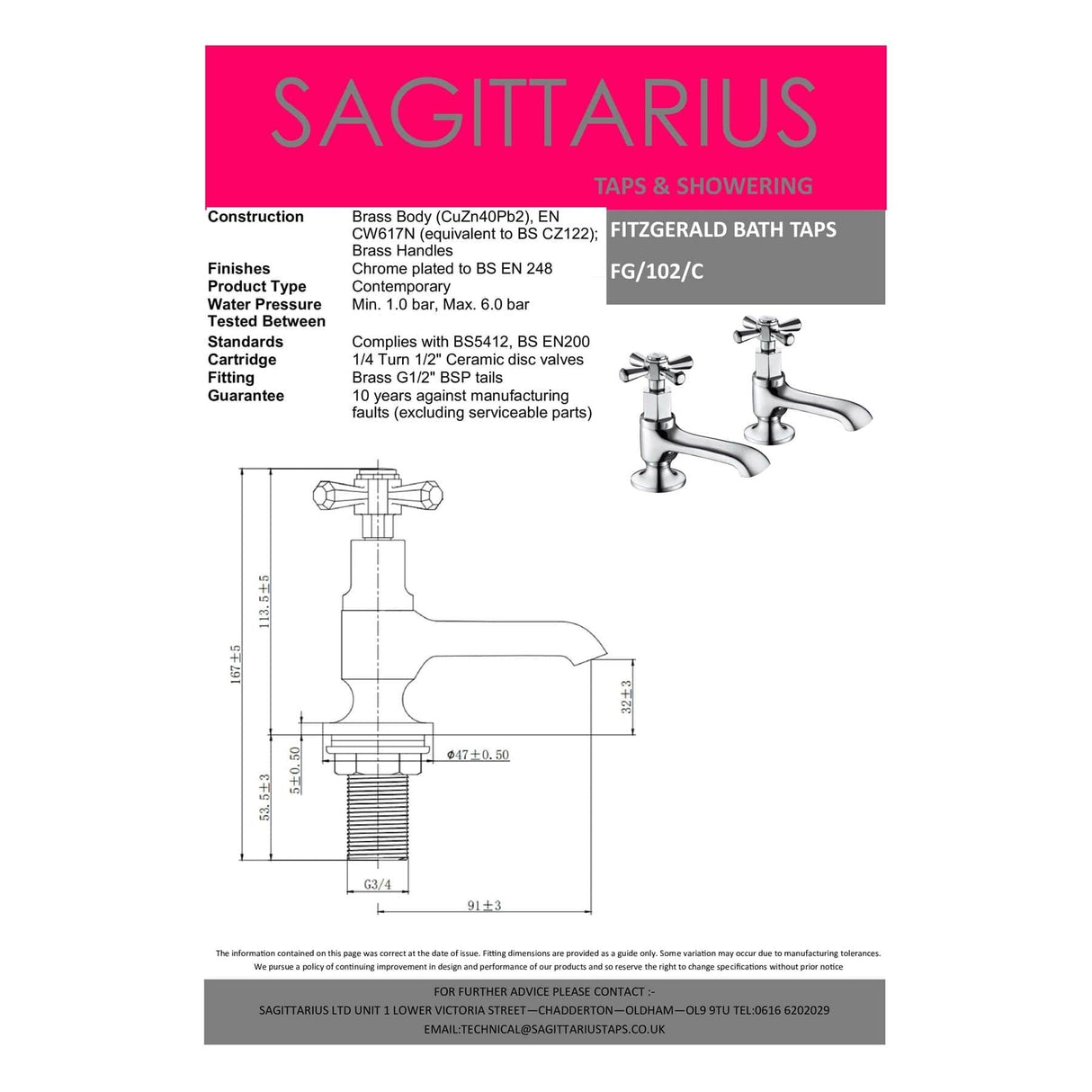 Sagittarius Pillar Bath Tap Sagittarius Fitzgerald Bath Pillar Taps (Pair) in Chrome