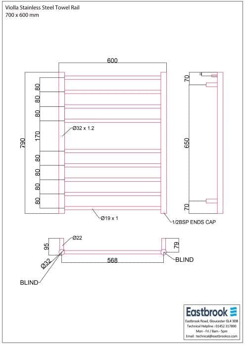 Eastbrook Ladder Rail Eastbrook Violla Straight Vertical Heated Towel Rail