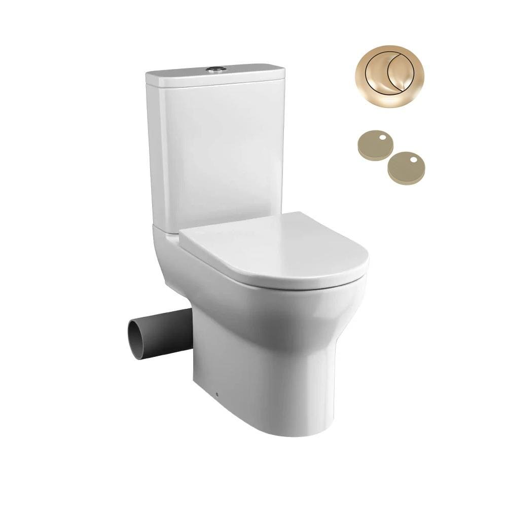 Tissino Close Coupled Toilet Left Hand / Brushed Brass Tissino Nerola Rimless Closed Coupled Toilet - Right or Left Soil Exit - with Soft Close Wrapover Seat