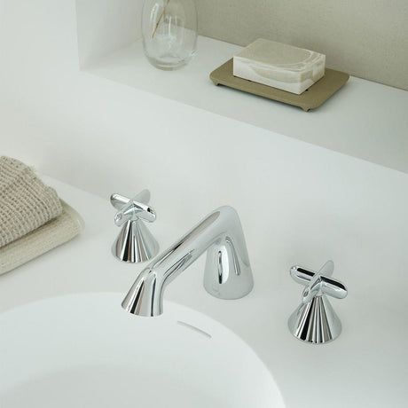 VADO 3 Tap Hole Basin Set Vado Arrondi 3 Hole Cross Handle Basin Mixer Tap in Chrome