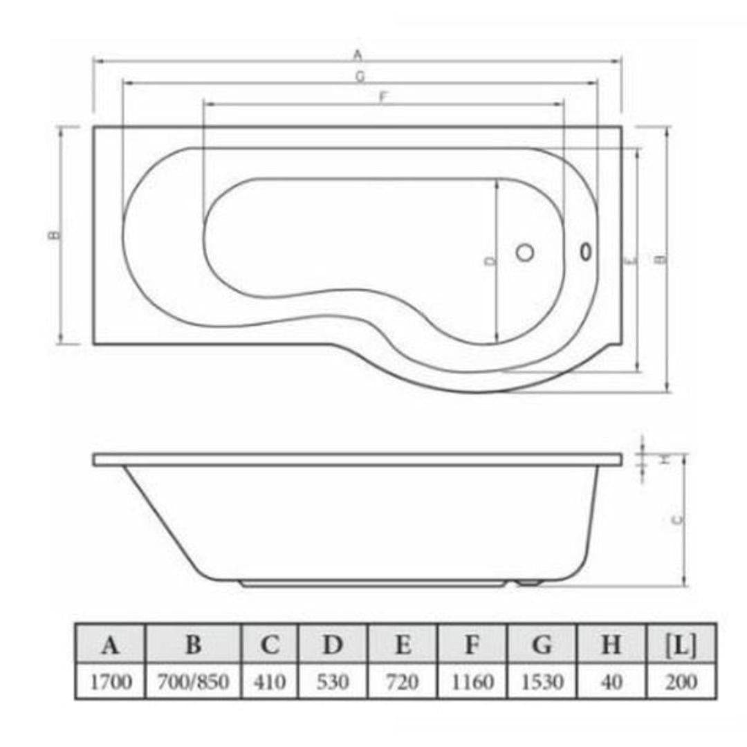 Aquarius P-Shaped Shower Bath Aquarius Splash 1700mm x 700mm P-Shape Shower Bath, Screen And Front Panel Set