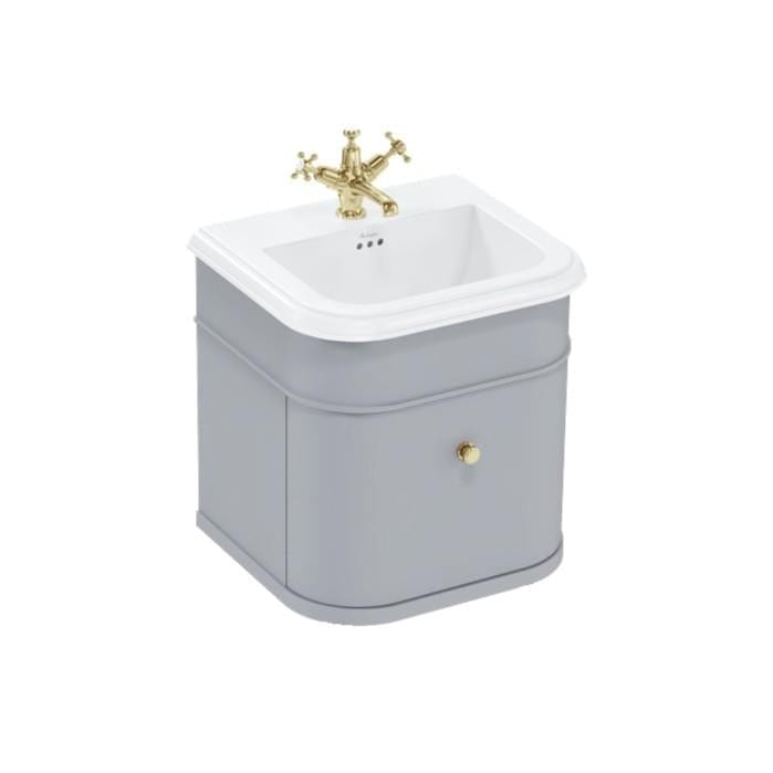 Burlington Wall Mounted Vanity Unit Classic Grey / Ceramic Basin - 1 Tap Hole / Gold Burlington Chalfont 550mm Wall Mounted Single Drawer Vanity Unit with Basin