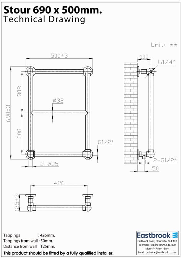 Eastbrook Traditional Towel Rail Eastbrook Stour Vertical Traditional Heated Towel Rail in Anthracite