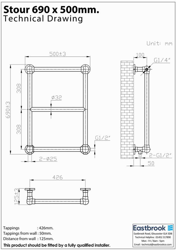 Eastbrook Traditional Towel Rail Eastbrook Stour Vertical Traditional Heated Towel Rail in Anthracite