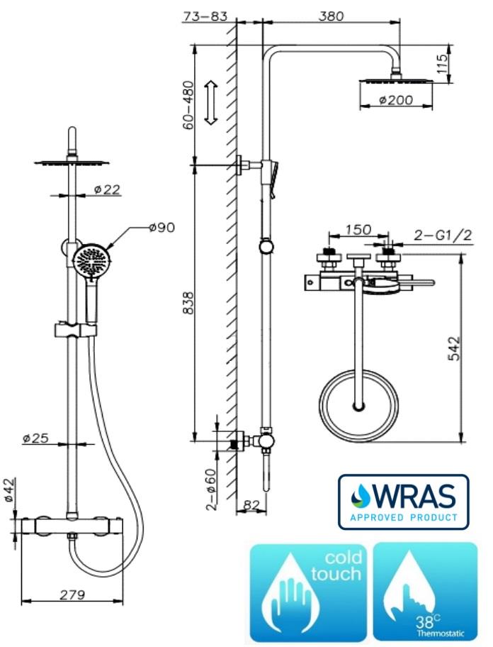 Aquarius RainLux Cool Touch Adjustable Round Exposed Shower Valve and Kit