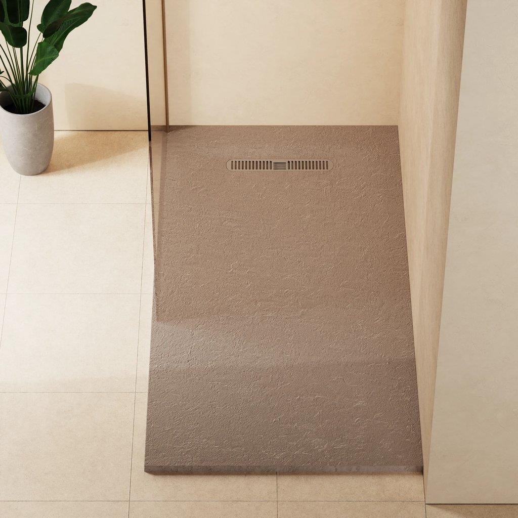 Crosswater Rectangle Shower Tray Brown / 900 x 1700 Crosswater Vito Textured Rectangle Shower Tray with Waste