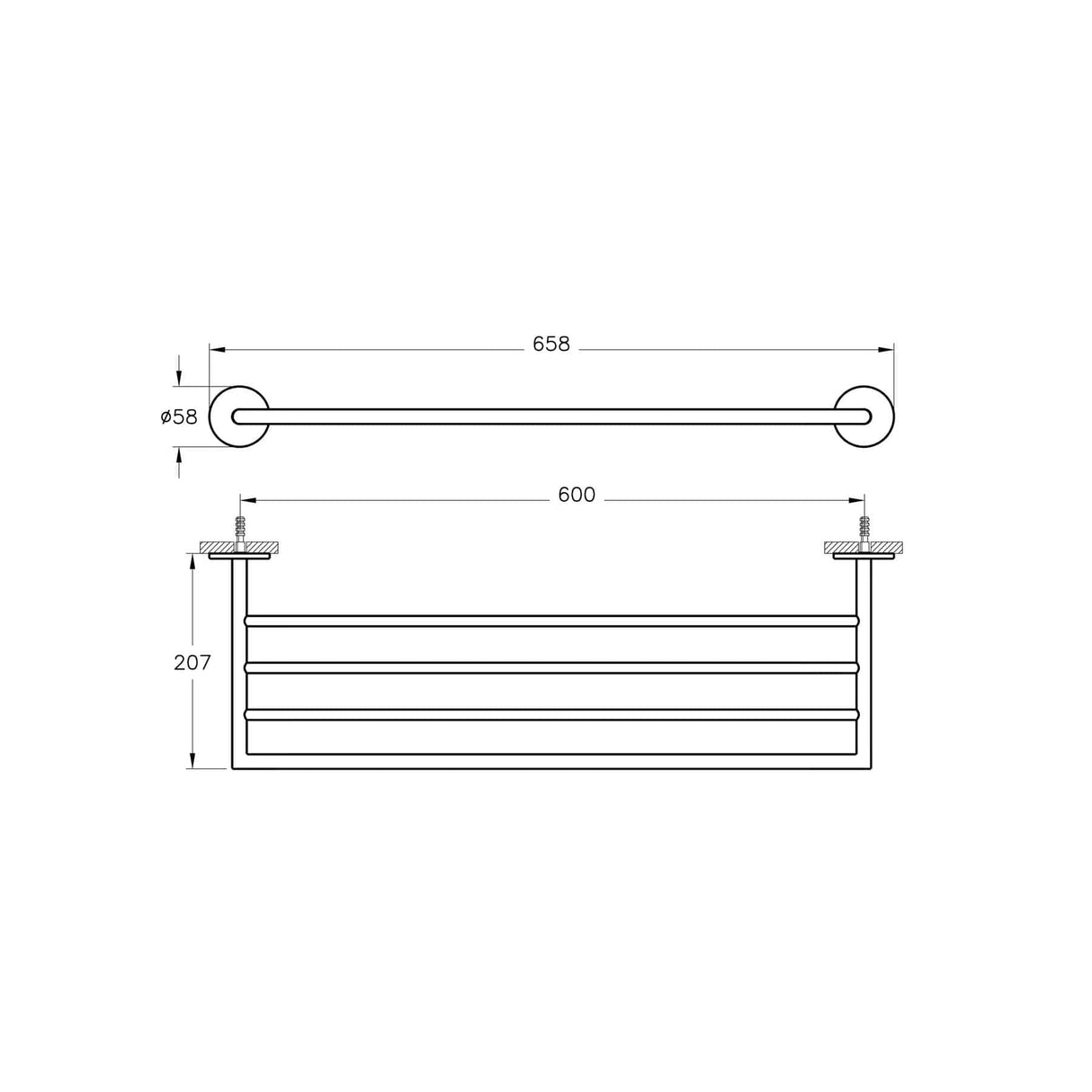 VitrA Towel Rails and Rings VitrA Origin 600mm Triple Towel Rail