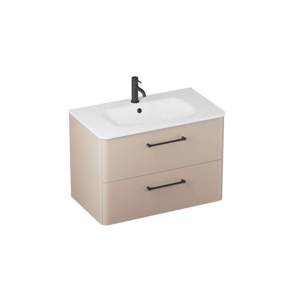 Britton Wall Mounted Vanity Unit Warm Beige / 1 Tap Hole Basin / Matt Black Britton Camberwell Wall Mounted 800mm Vanity Unit with Basin or Worktop