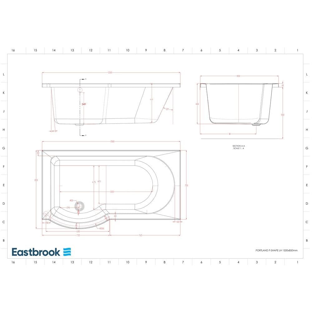 Eastbrook P-Shaped Shower Bath Eastbrook Portland P-Shape Shower Bath