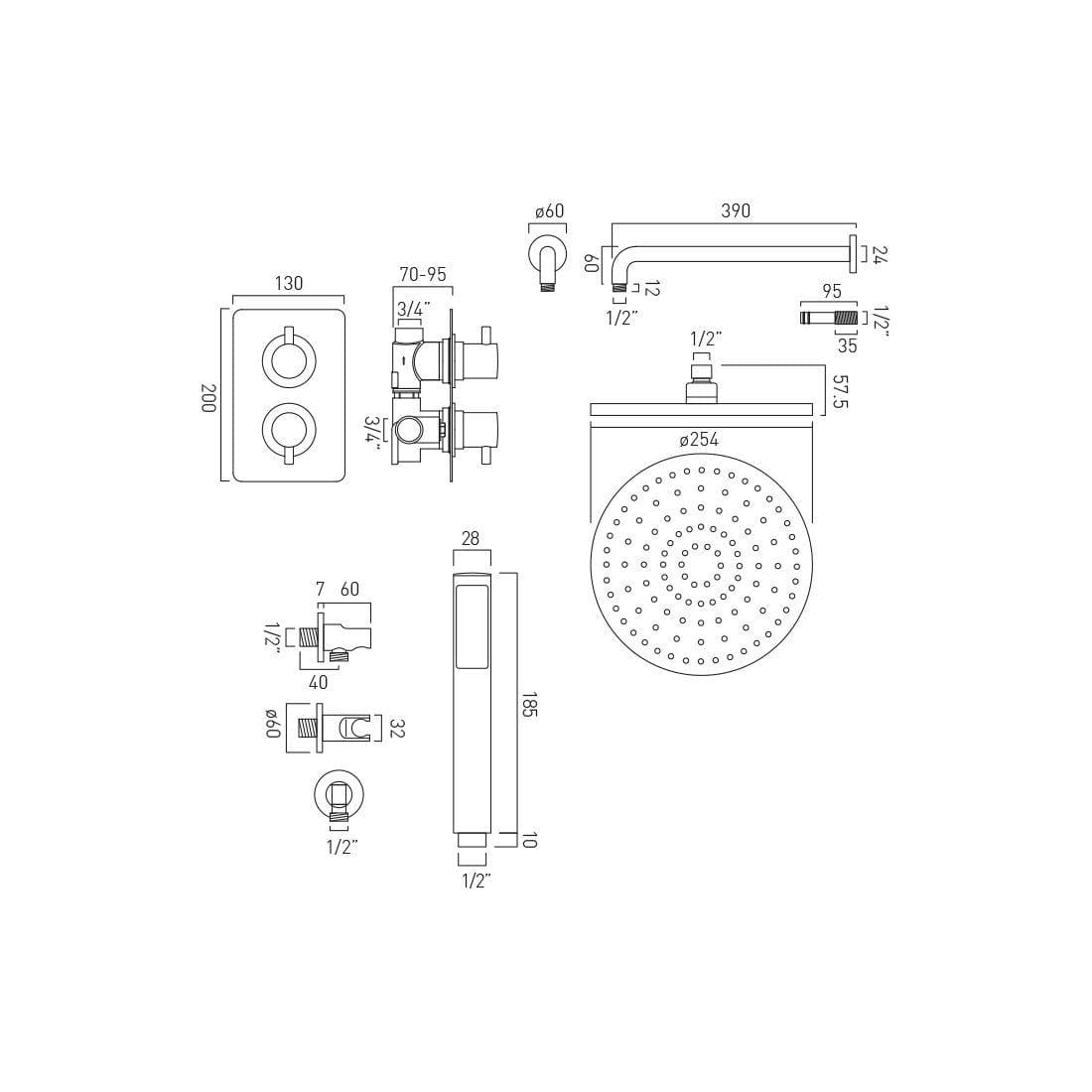 VADO Concealed Shower Set Vado Celsius Thermostatic Shower Set with Fixed Head and Handset in High Shine Polished Chrome