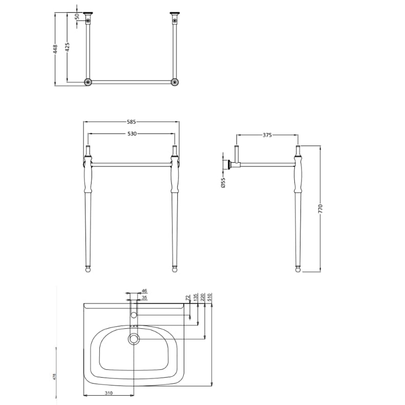 Burlington Wall Hung Basin Burlington Guild Basin with Pedestal or Washstand