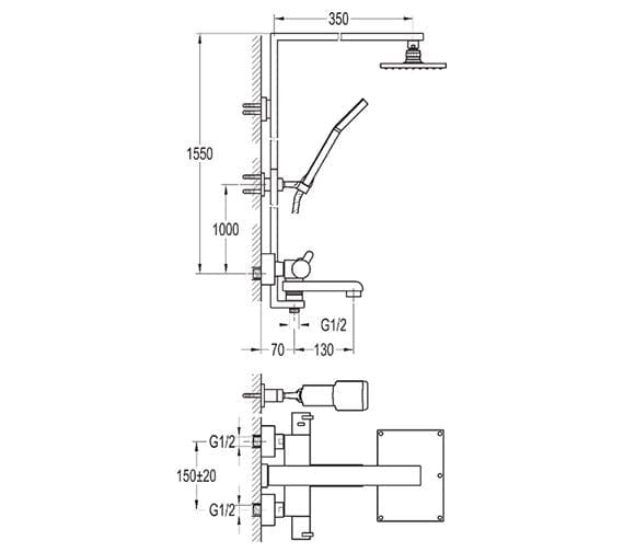 Flova Concealed Shower Set Flova Essence Thermostatic Exposed Thermostatic Shower Valve with Riser, Rainshower Head, Handset and Bath Spout